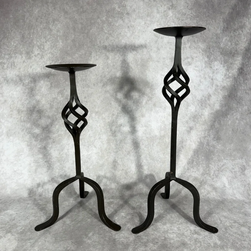 Vtg Pier 1 Imports Wrought Iron Twisted Basket Candle Holders Pair 18